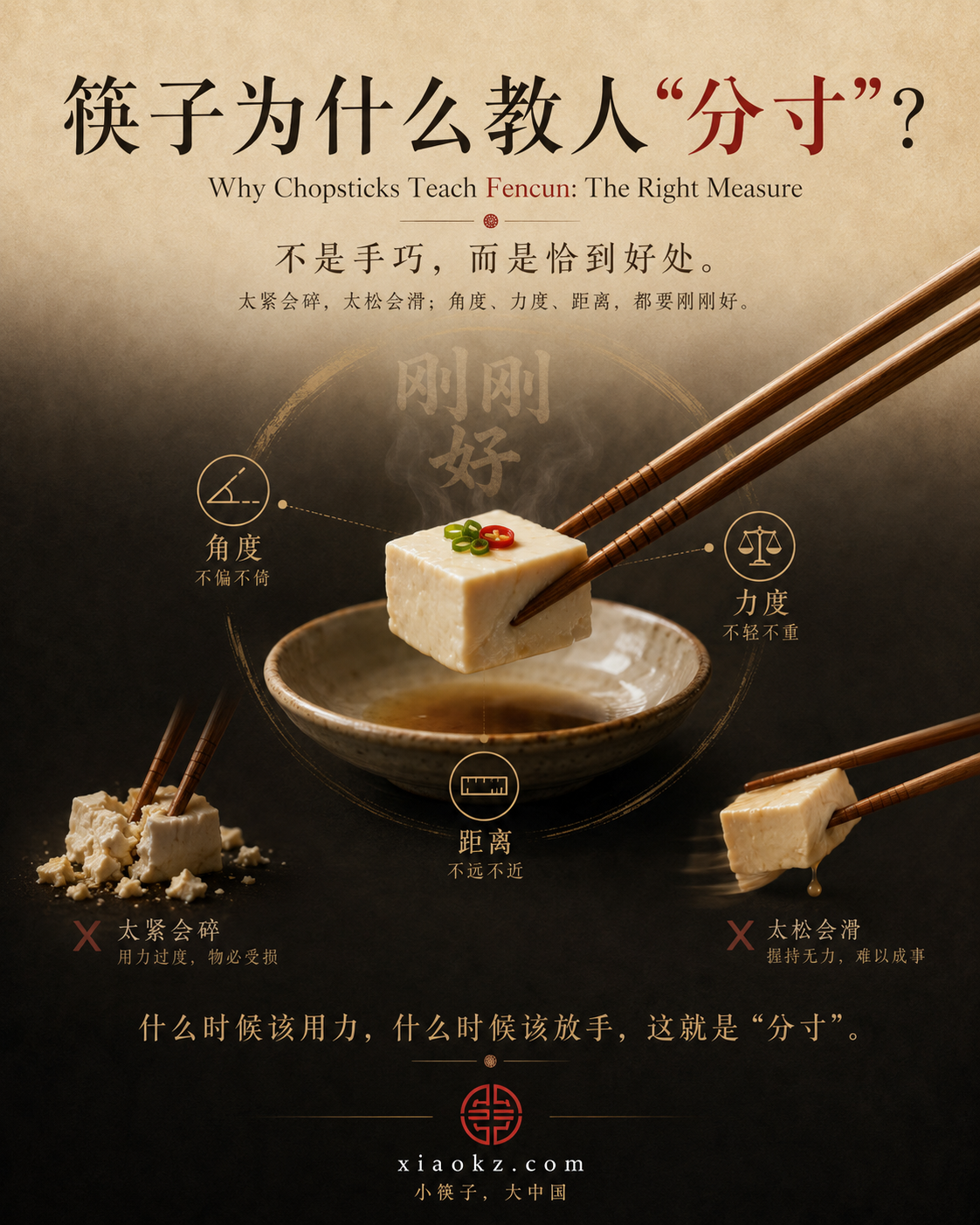 信息图:筷子教你的分寸——太远夹不到(冷漠),太近会烫手(逾越),刚刚好才是距离